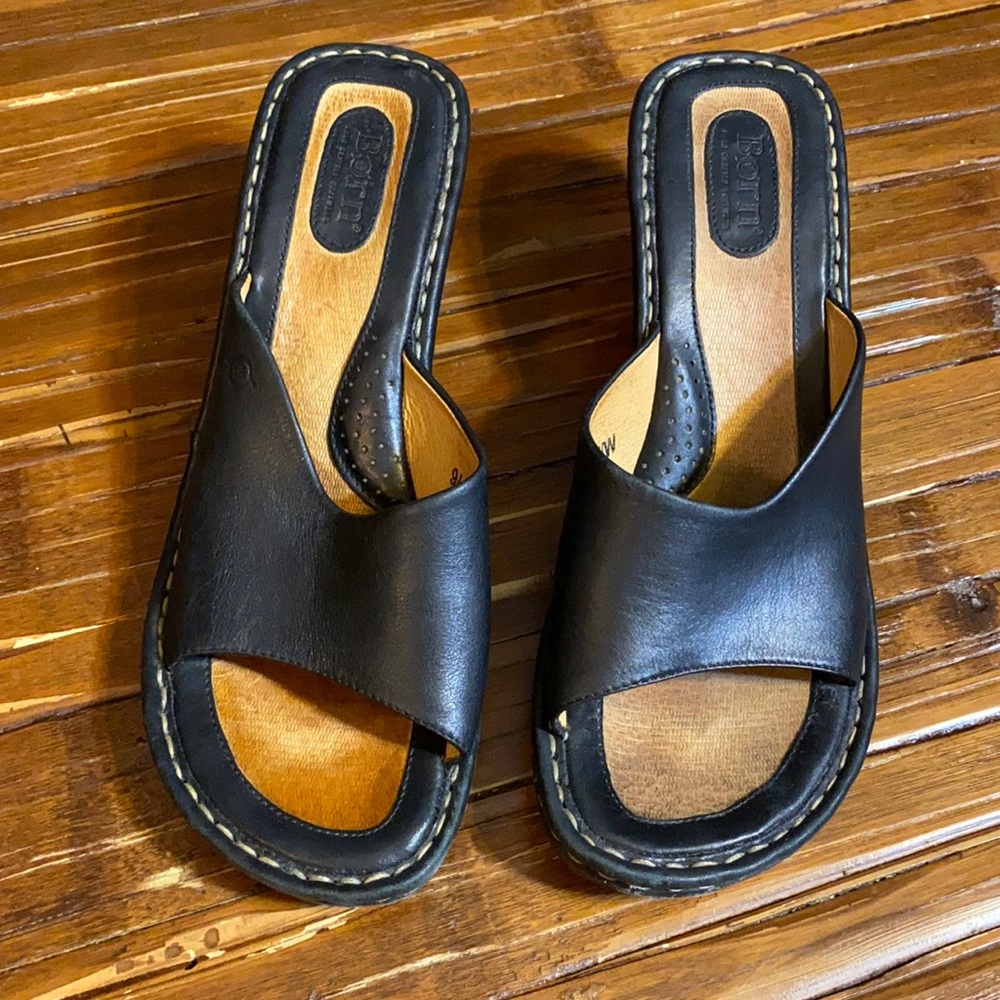 Born Black Leather Slide Sandals